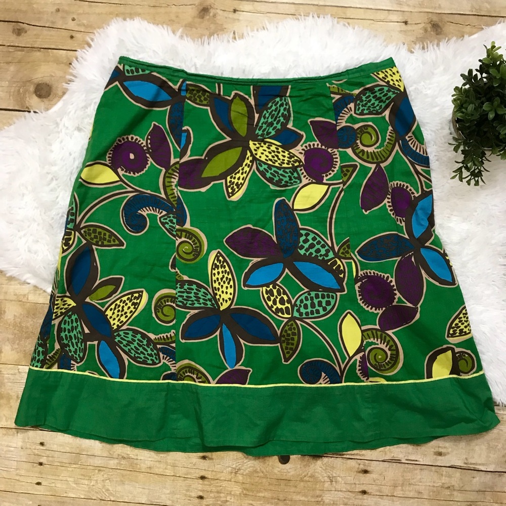 Boden A Line Skirt Green Floral Knee Length